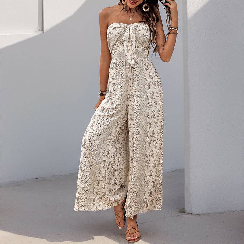 Strapless Smocked Romper Tube Top Flare Trousers Jumpsuit  The Olive  Branch Boutique