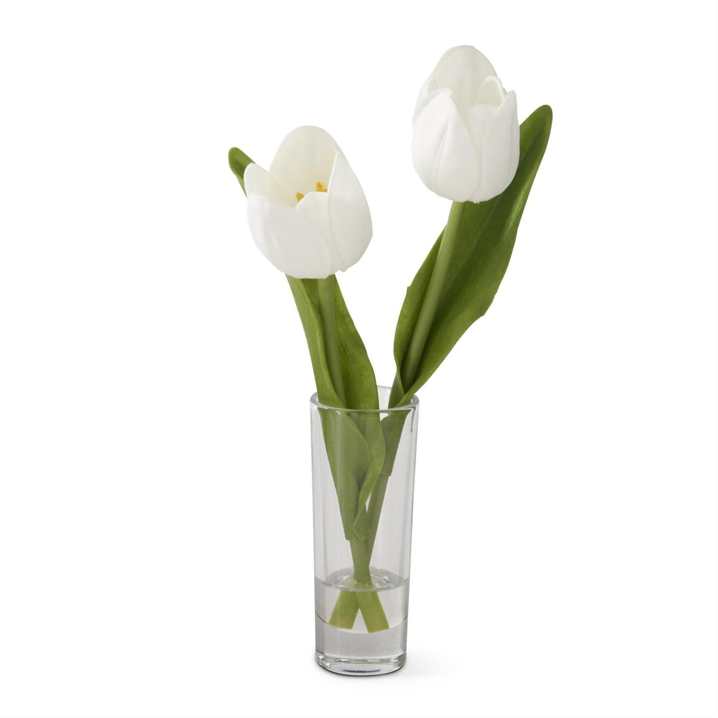 White Real Touch Double Tulip Premade in Glass Vase w/Faux