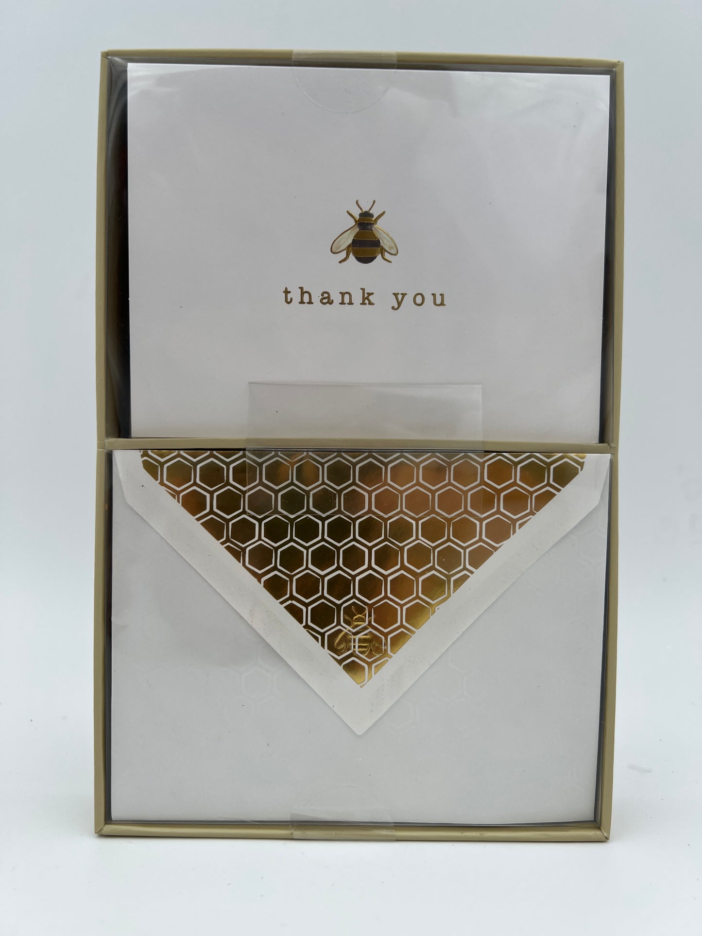 Tarjetas de agradecimiento en caja con detalles de abejas (10 unidades)