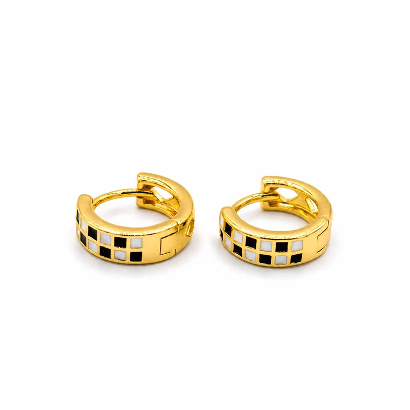 Black and White Checkered Huggie Hoops