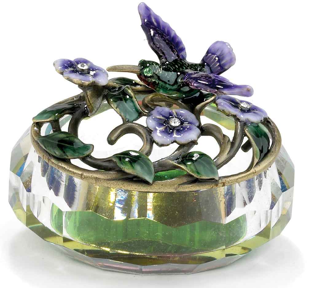 Glass Trinket Box w/Hummingbird