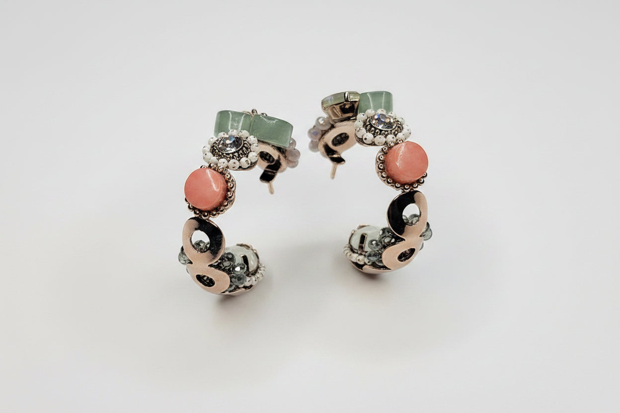 Handmade Flower & Leaf Hoop Earrings