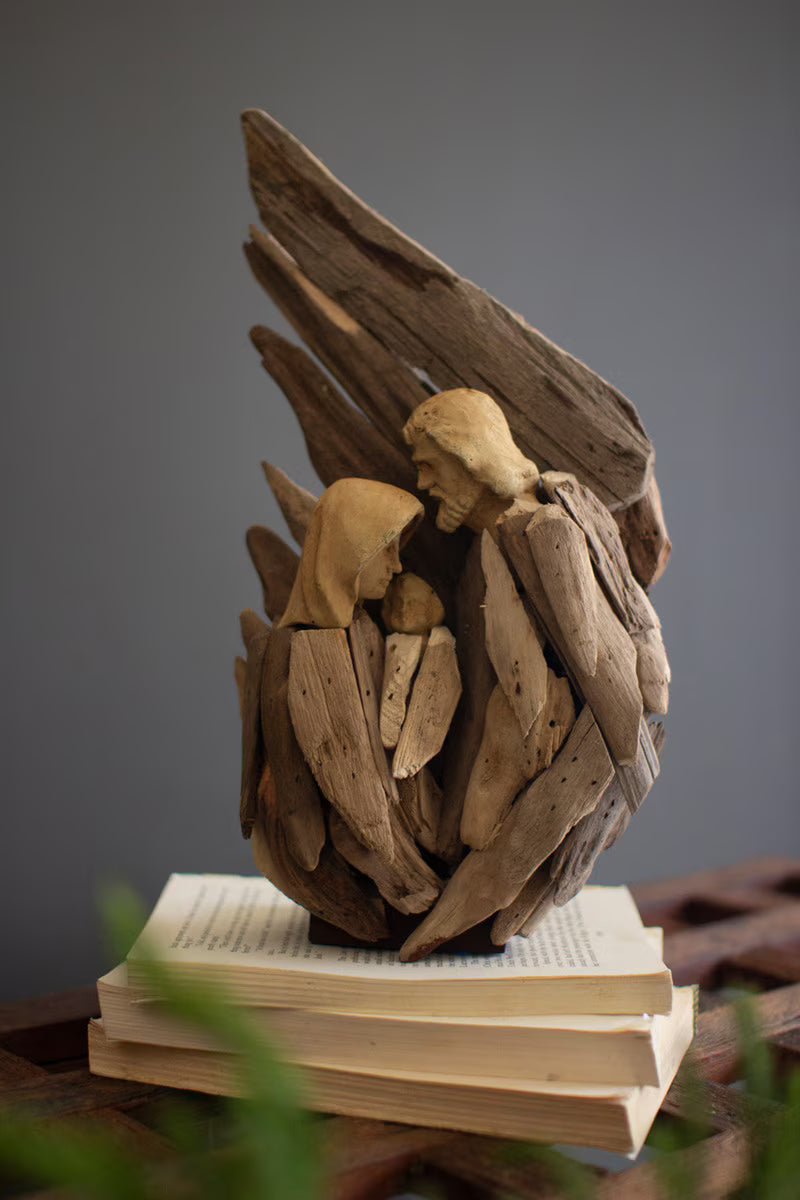 Driftwood Mary, Joseph and Jesus with Wings