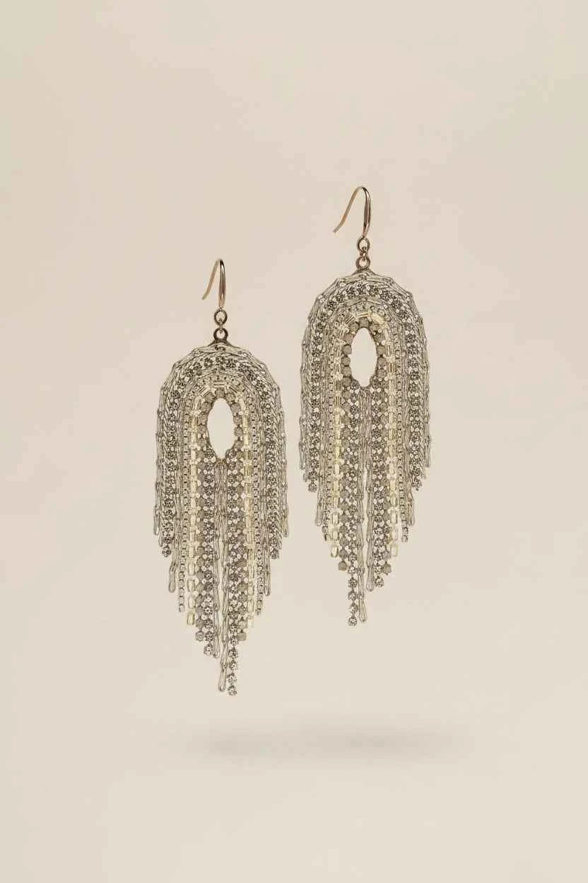 Multi Color Layered Tassel Chandelier Handmade Earring