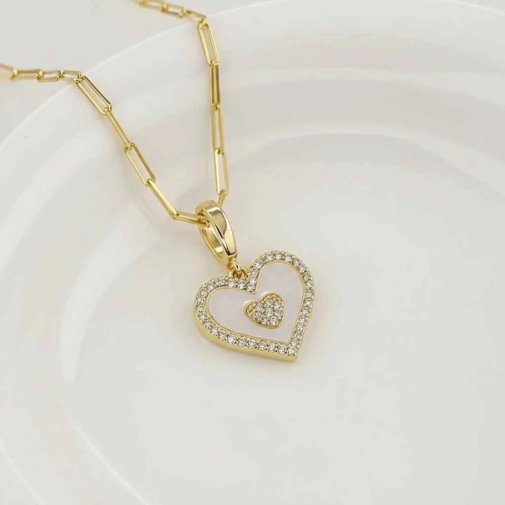 Heart Pendant On Paperclip Chain