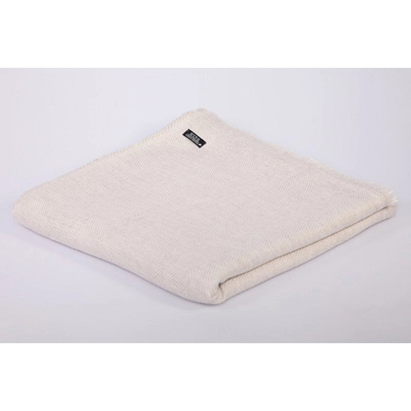 Natural Herringbone Design Cashmere Blanket - White