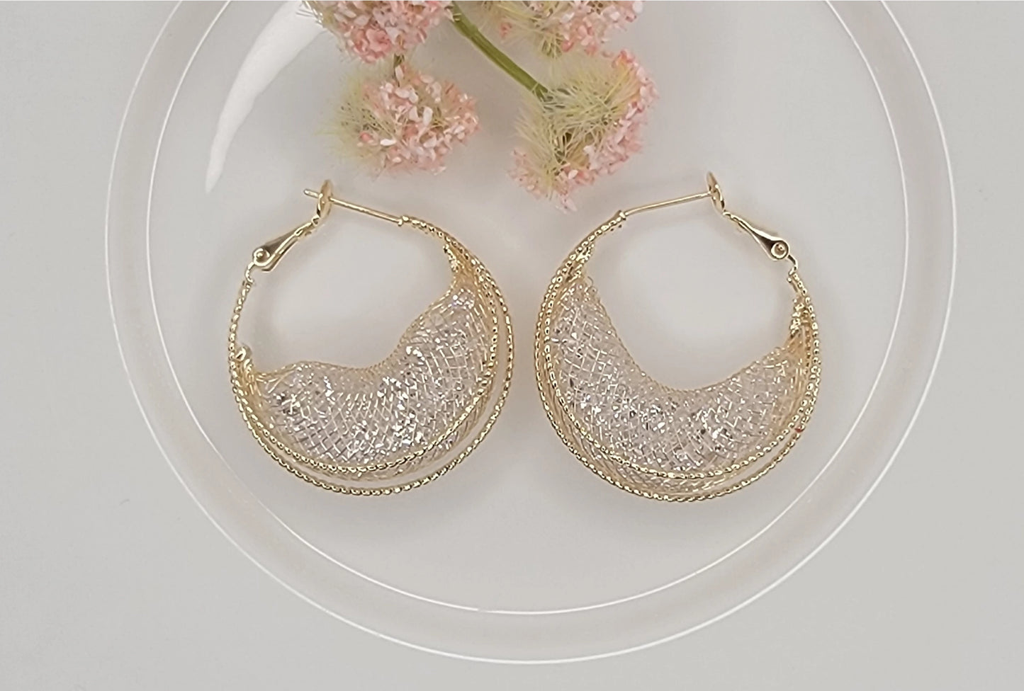Glass Beads in Mash Hoop Earrings