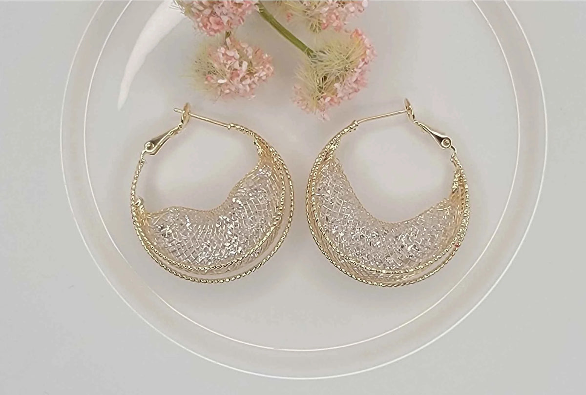 Glass Beads in Mash Hoop Earrings