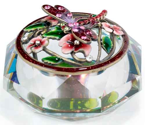 Glass Trinket Box w/Dragonfly