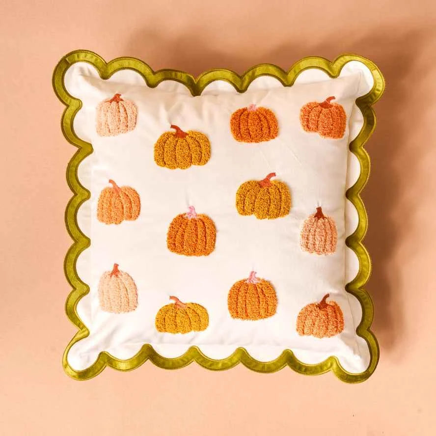 Scalloped Square Throw Pillow-Pumpkin Patch