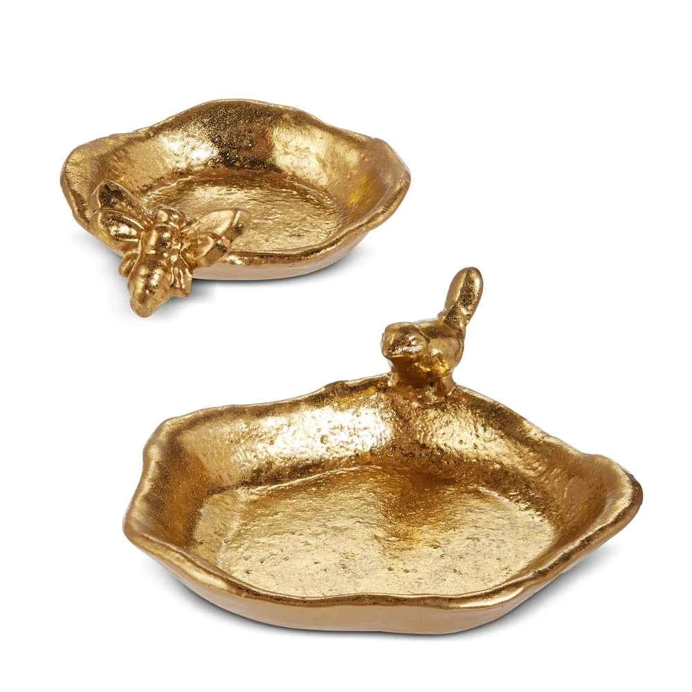Gold Bee and Bird Trinket Trays - 2 Pc