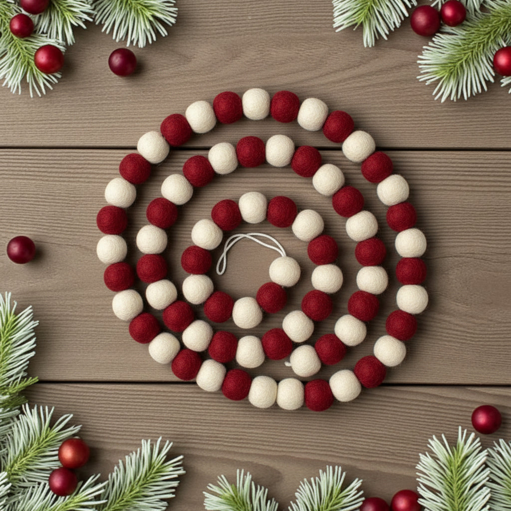 8 Feet Long Christmas Ball Garland Red and White