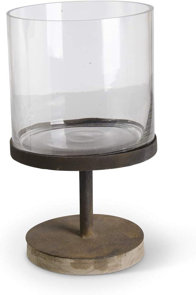 Rusty Metal Pedestal with Glass Cylinder-MEDIUM