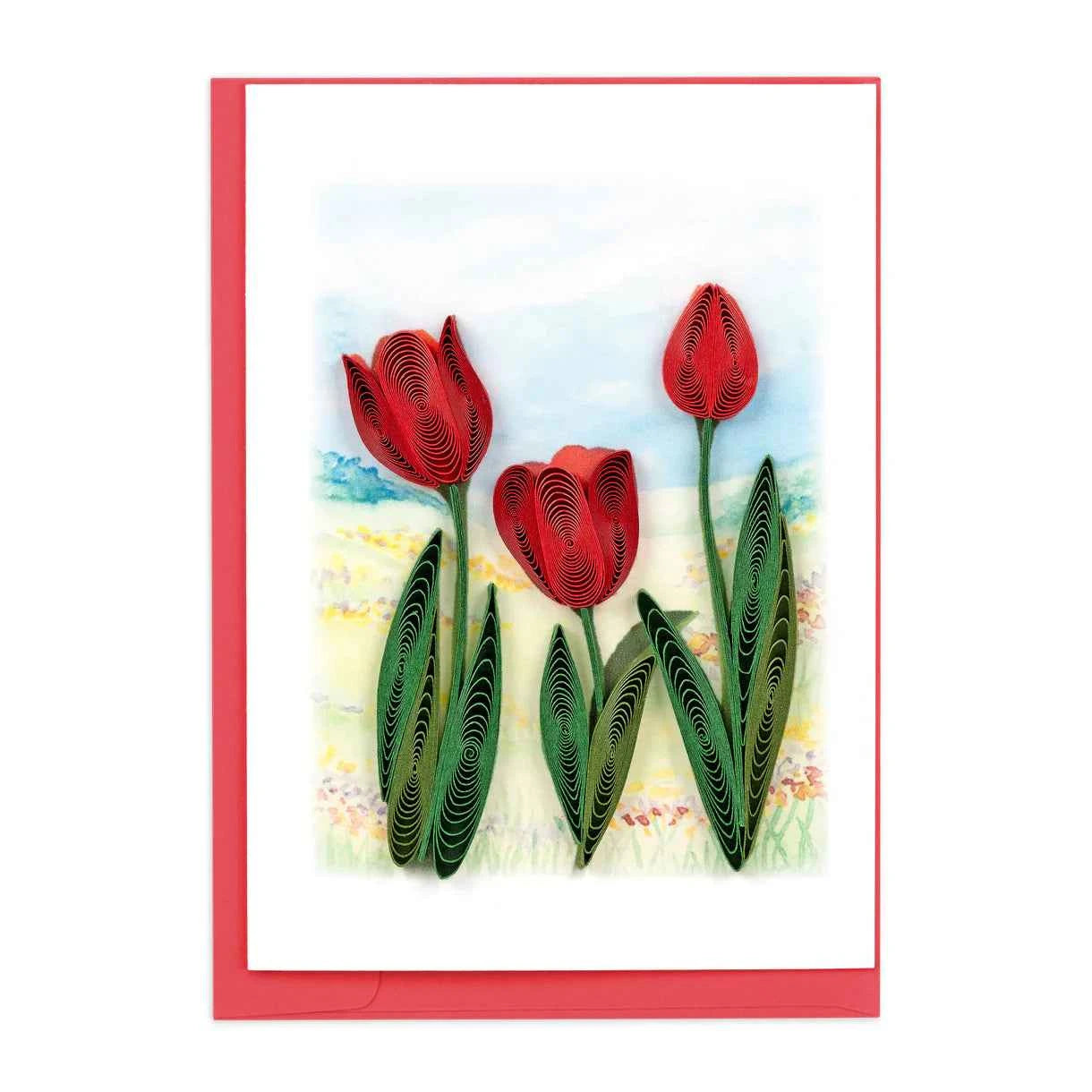 Quilled Red Tulip Field Enclosure Mini Card