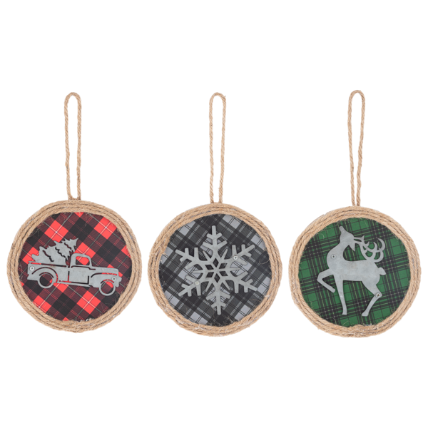 Galvanized Woodland Icon Plaid Ornament