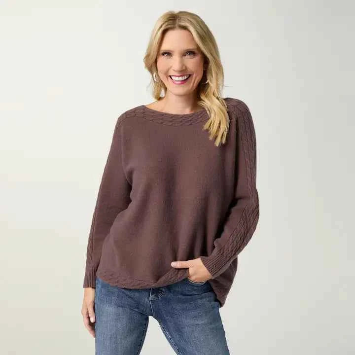 Heavenly-Luxe Cable Knit Detail Dolman Sweater