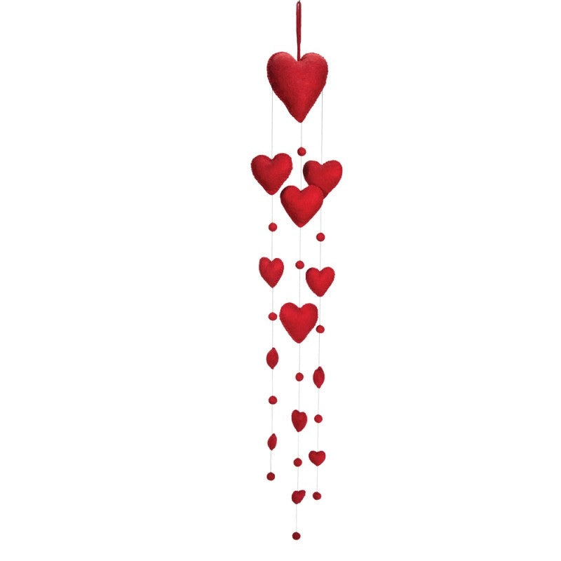 Felted Red Hearts Mobile Hanging