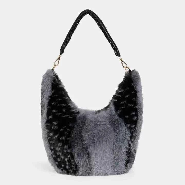 Galyna Faux Fur Hobo-Black/Grey