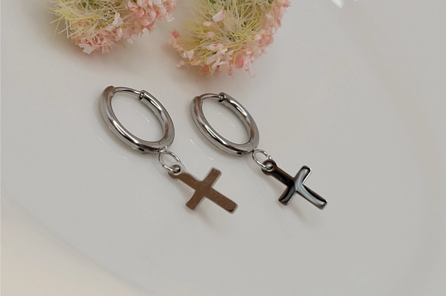 Mini Cross Stainless Steel Huggie Earrings