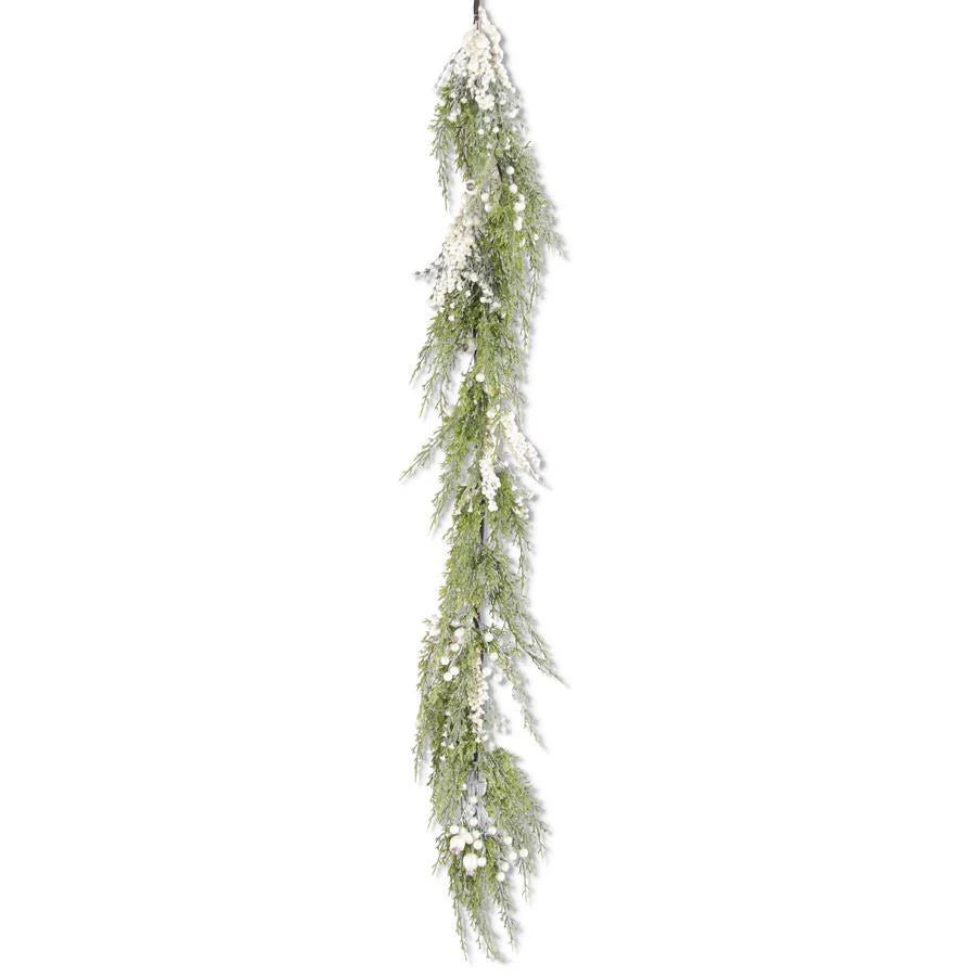 Snowy Cypress Pine Garland w/Pearls-60"