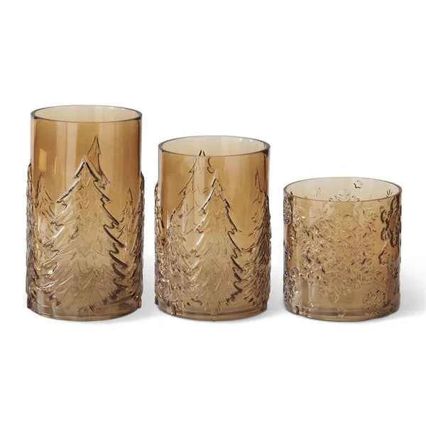 Tree & Snowflake Embossed Glass Candle Holder-Large