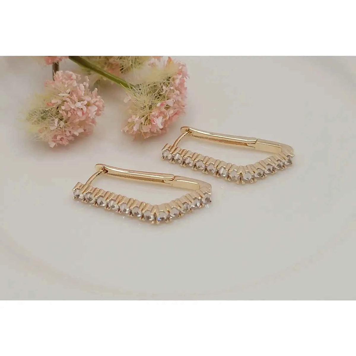 V- Shaped Cz Hoop Earrings