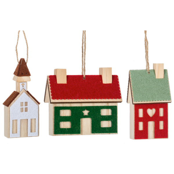 House & Church wooden Ornaments-Sold Separately