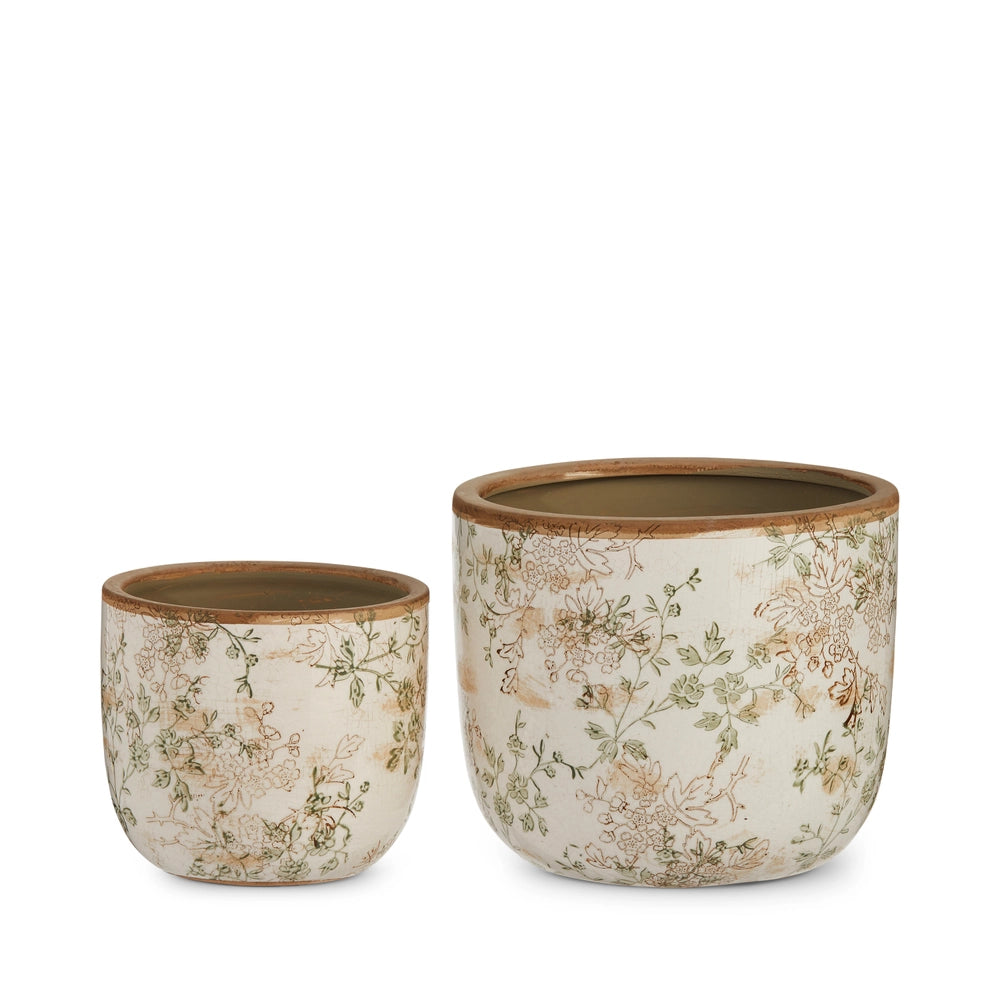 8" Taupe Floral Pots (set of 2)