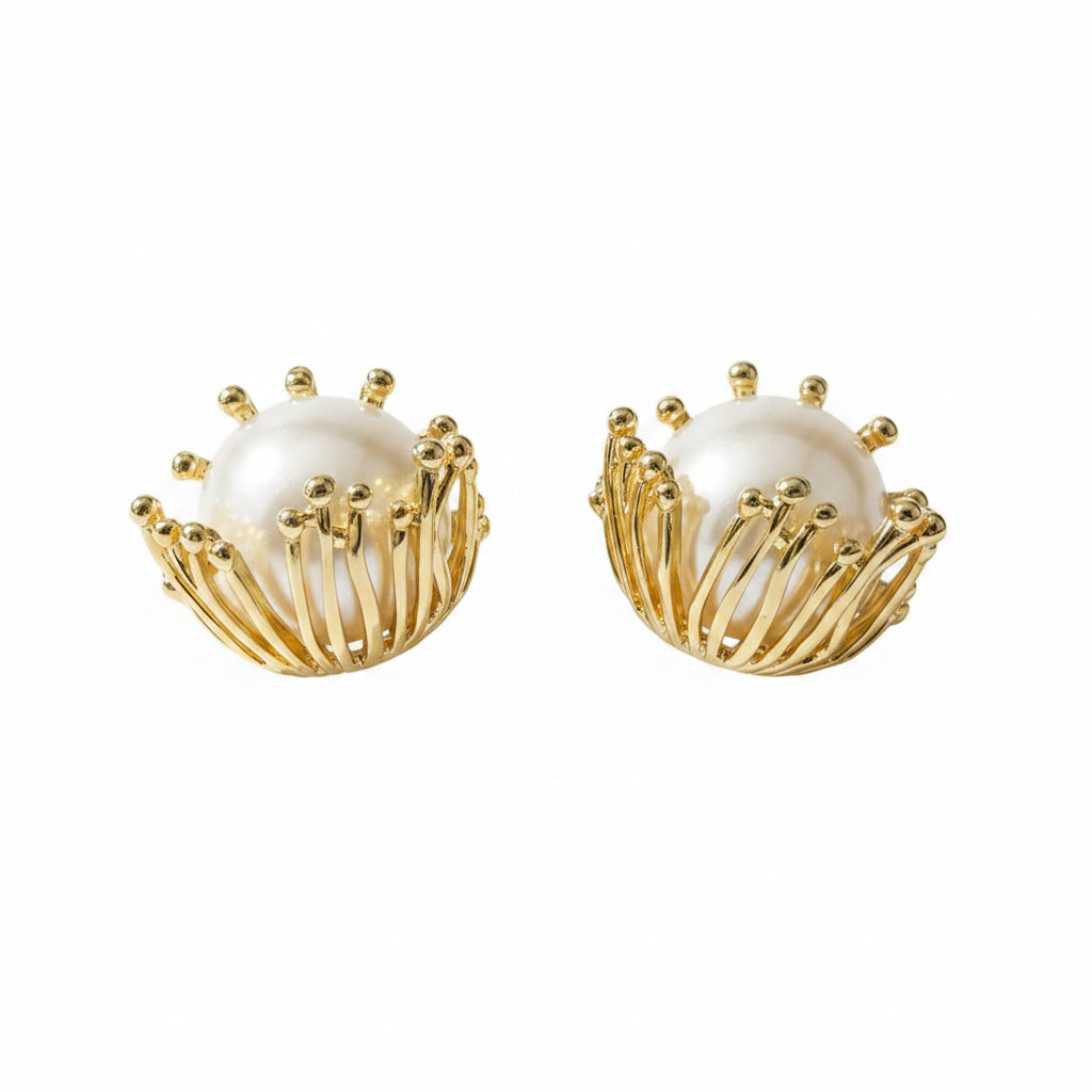 Bloom Prong with Faux Pearl Post Earrings