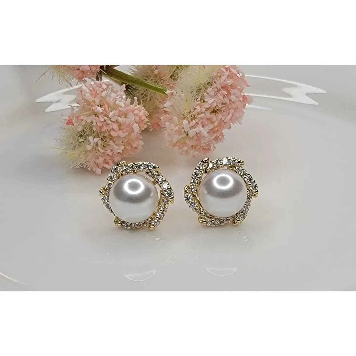 Cz with Pearl Deco Post Earrings