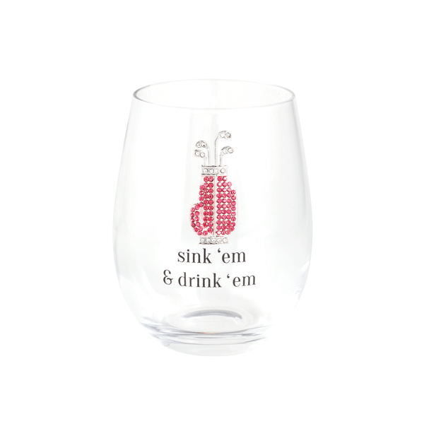 Golf Clubs Jeweled Wine Glass