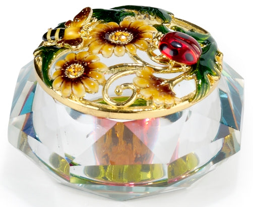 Glass Trinket Box w/Ladybug & Bee