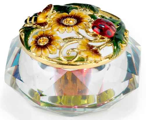 Glass Trinket Box w/Ladybug & Bee