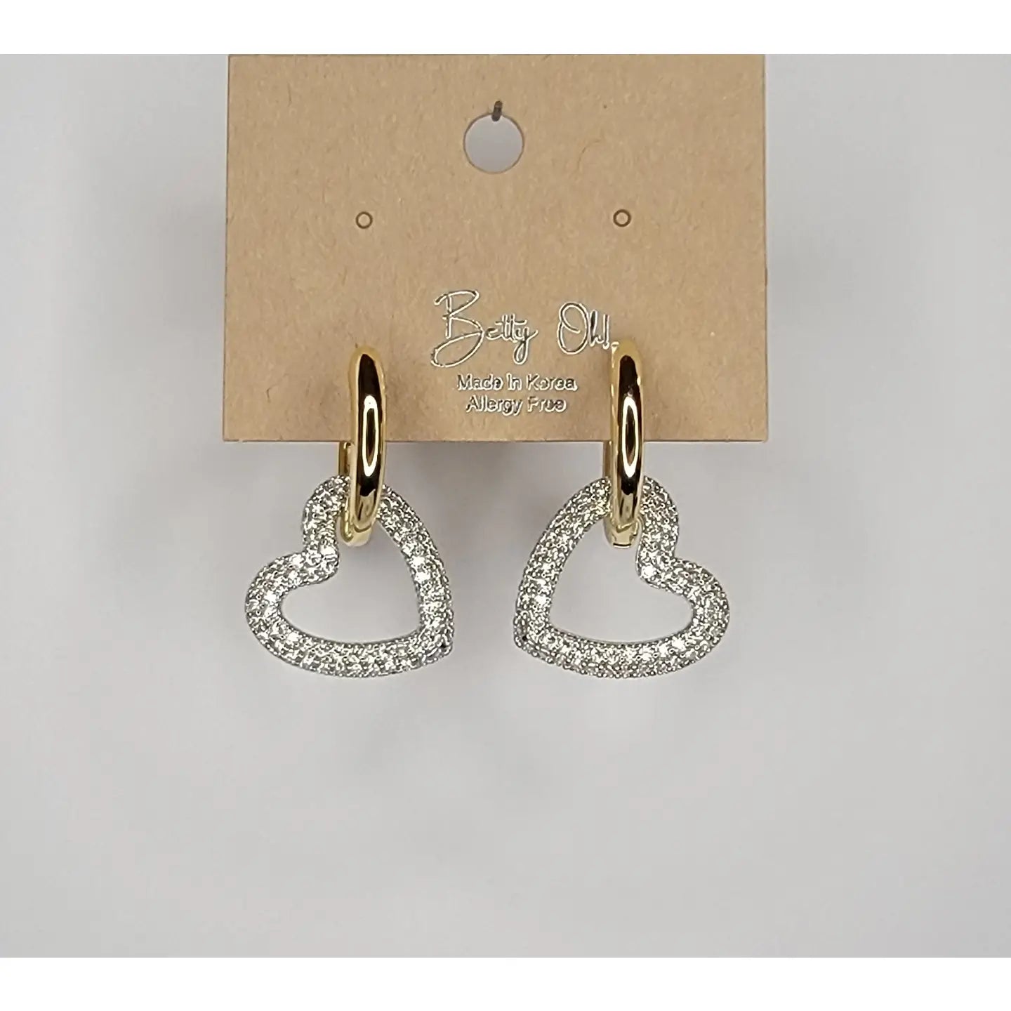 Cz Deco Heart Chain Dangle Earrings