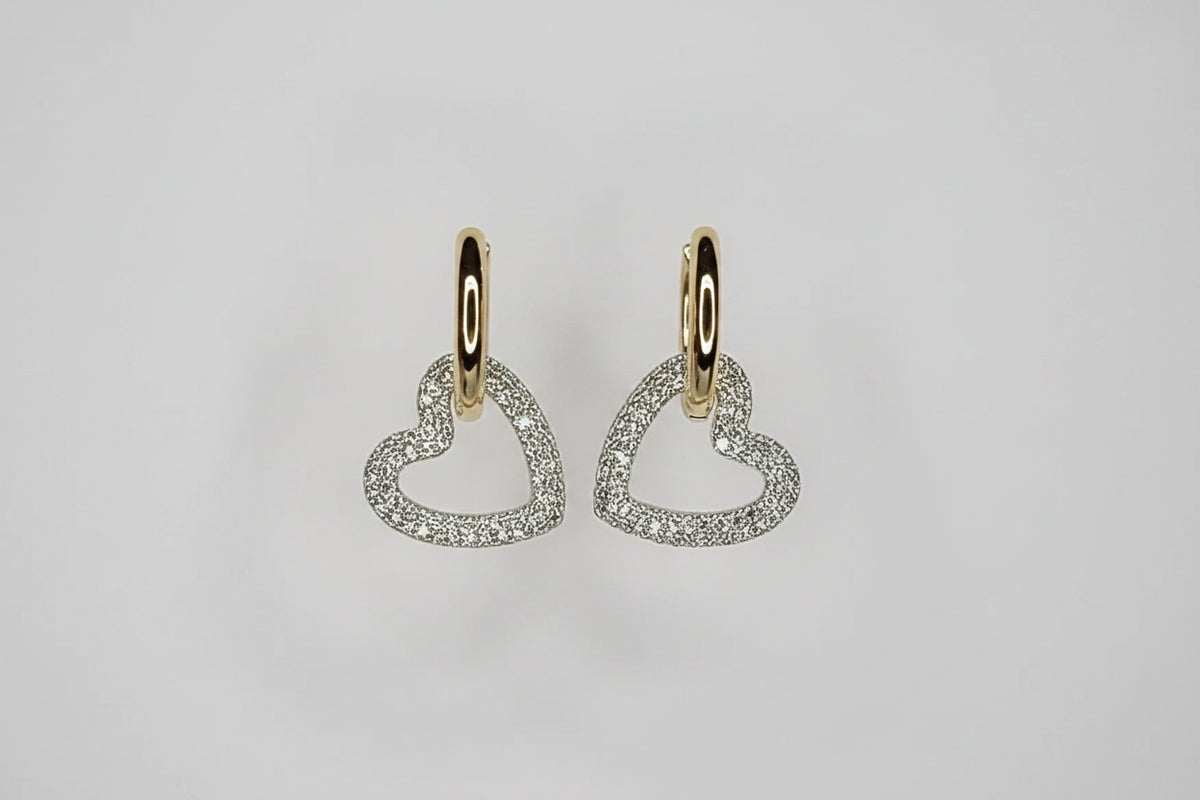 Cz Deco Heart Chain Dangle Earrings