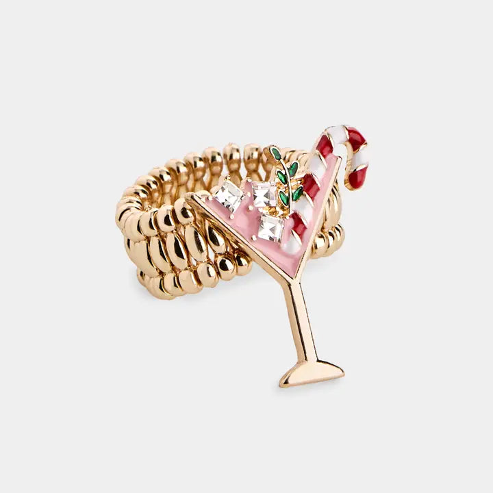 Holiday Martini Stretch Ring-Christmas