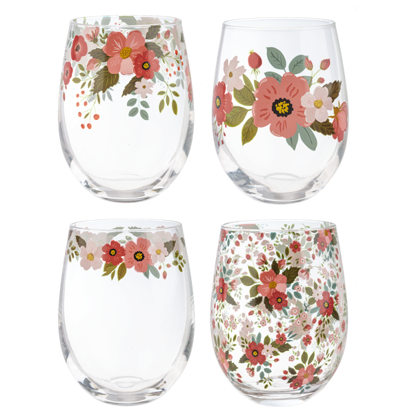 Floral Stemless Wine Glass -Sold Separetley
