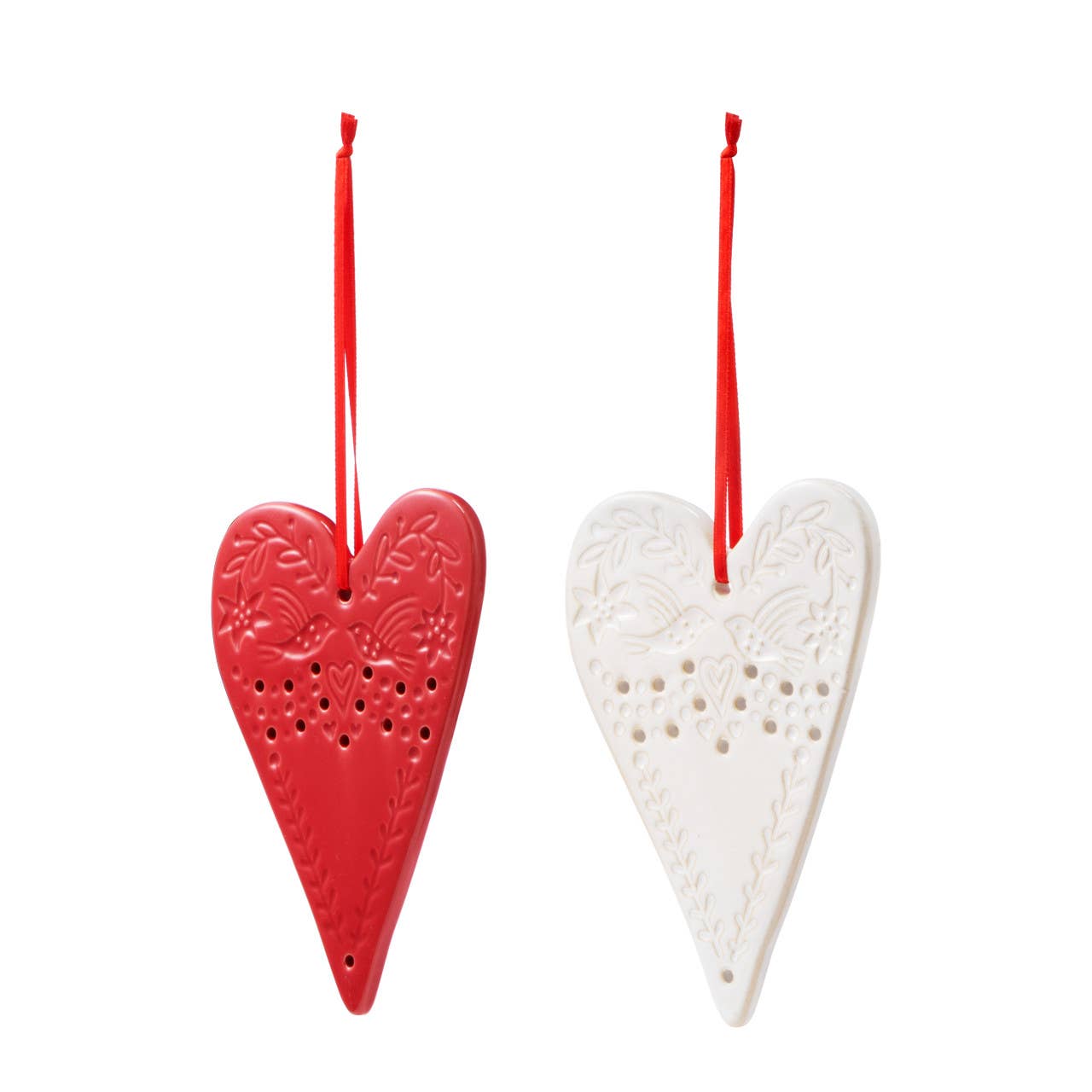Heart Ceramic Orn, Red or Cream