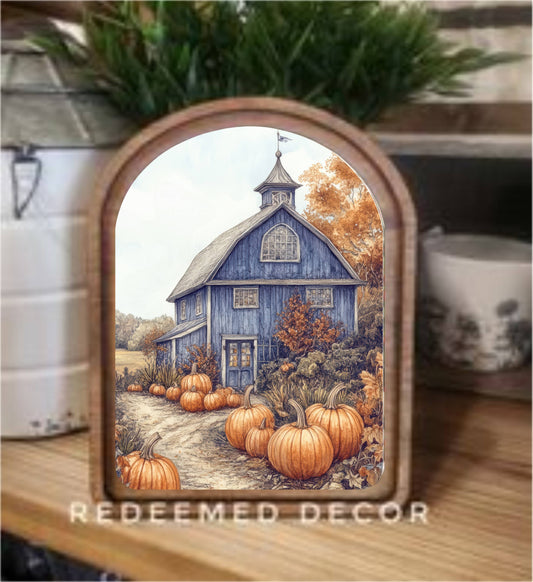 Arch Top Blue Fall Barn Framed Art