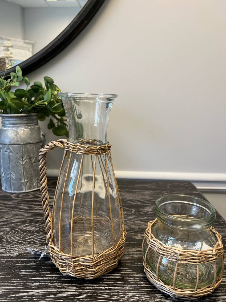 Glass Vase with Wicker Holder