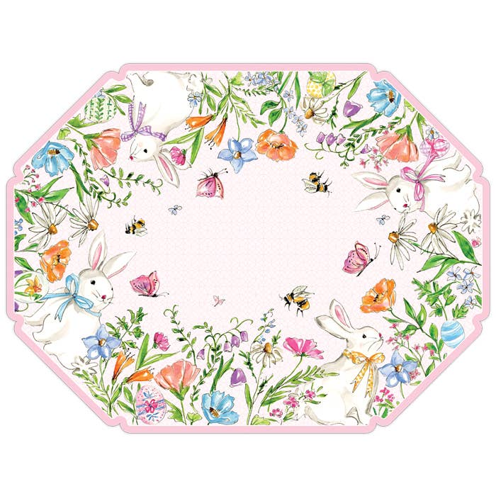 Spring Flowers with Bunnies Eggs Posh Die-Cut Placemat -RosanneBeck Collections