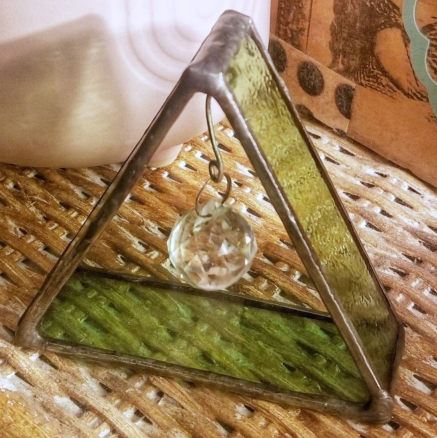 Hand Crafted Stained Glass Triangle w/Crystal Prism