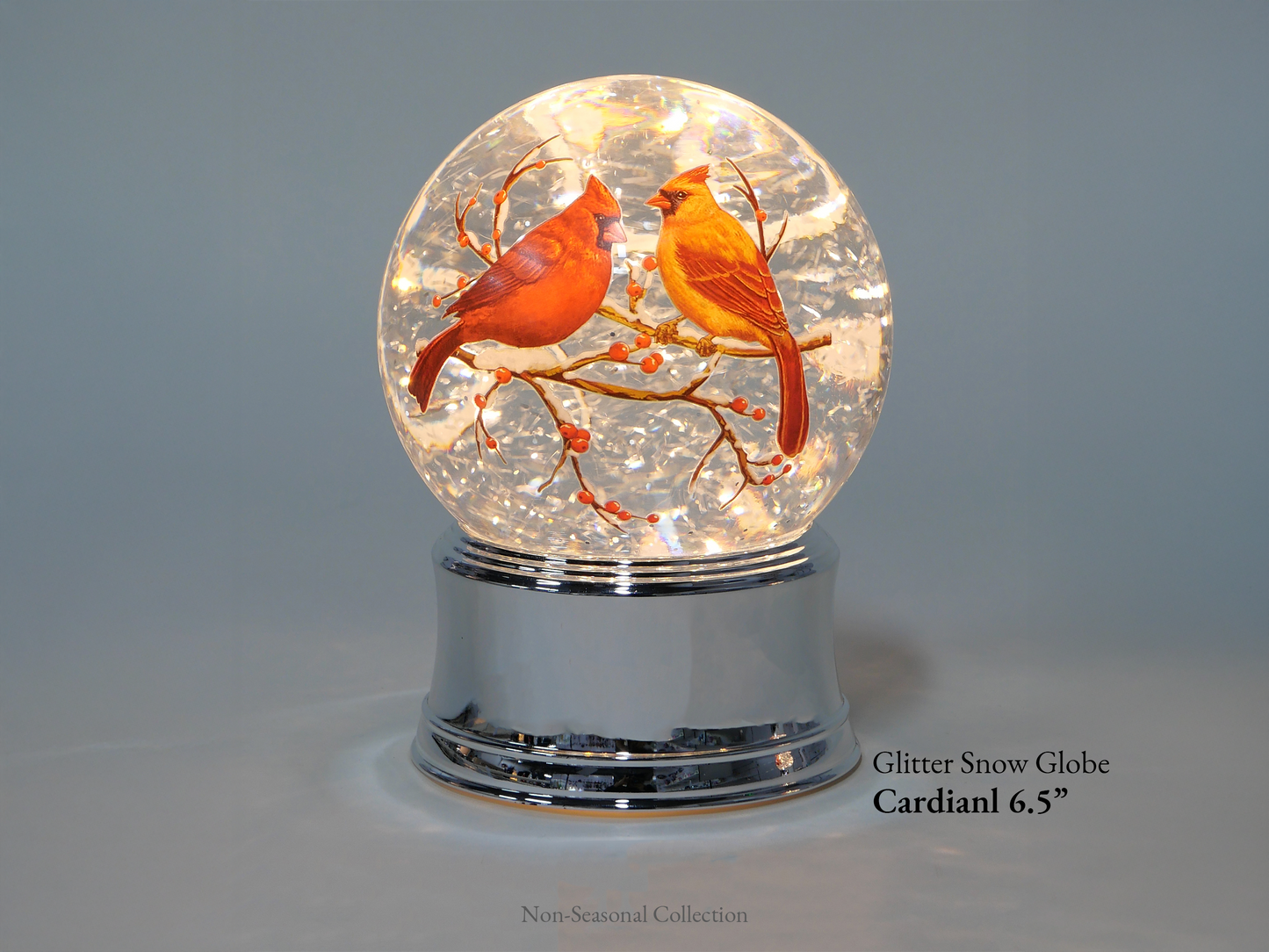 Lighted Cardinal Glitter Globe, Xmas Snow Globe Decor