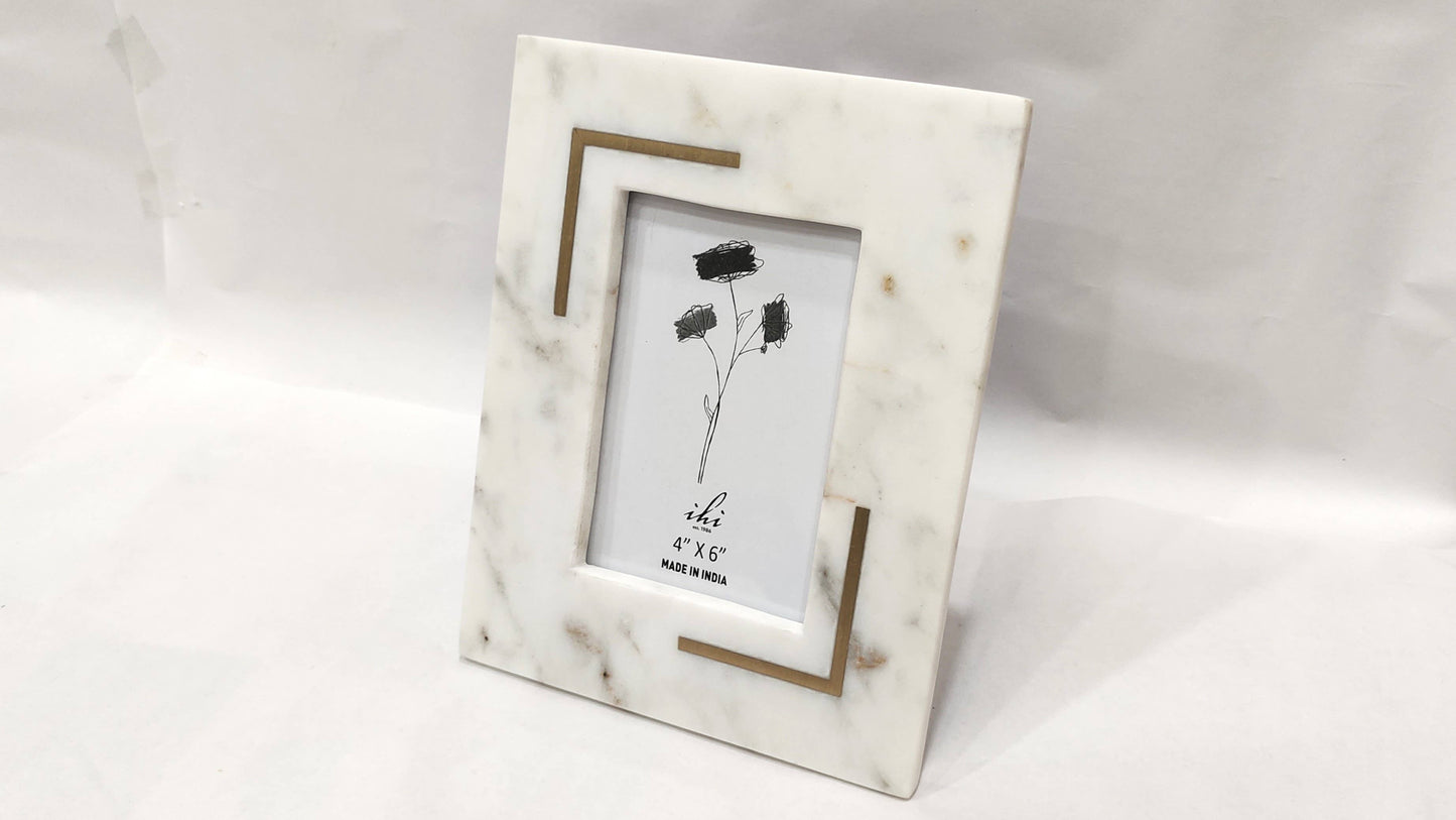 White Marble Photo Frame W/brass