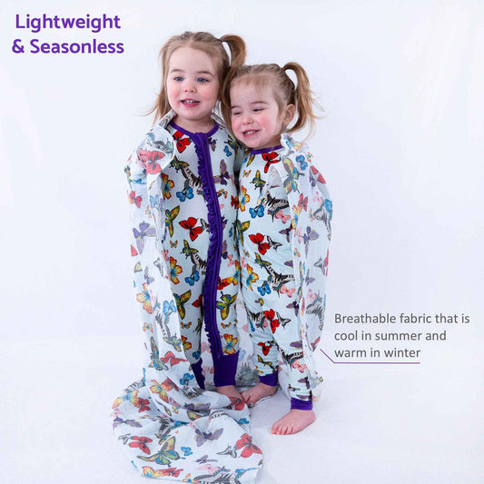 LollyBanks - Bamboo Baby Convertible Ruffle Zipper Pajamas - Butterfly