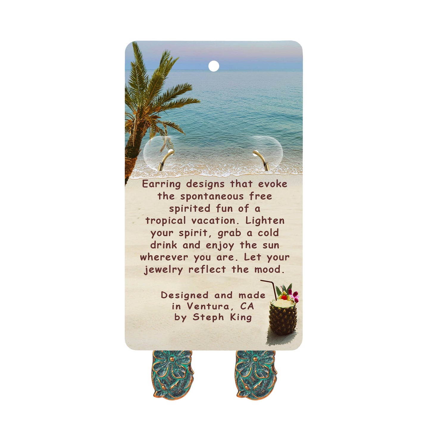 Pearl & Verdigris Flower Drop Earrings