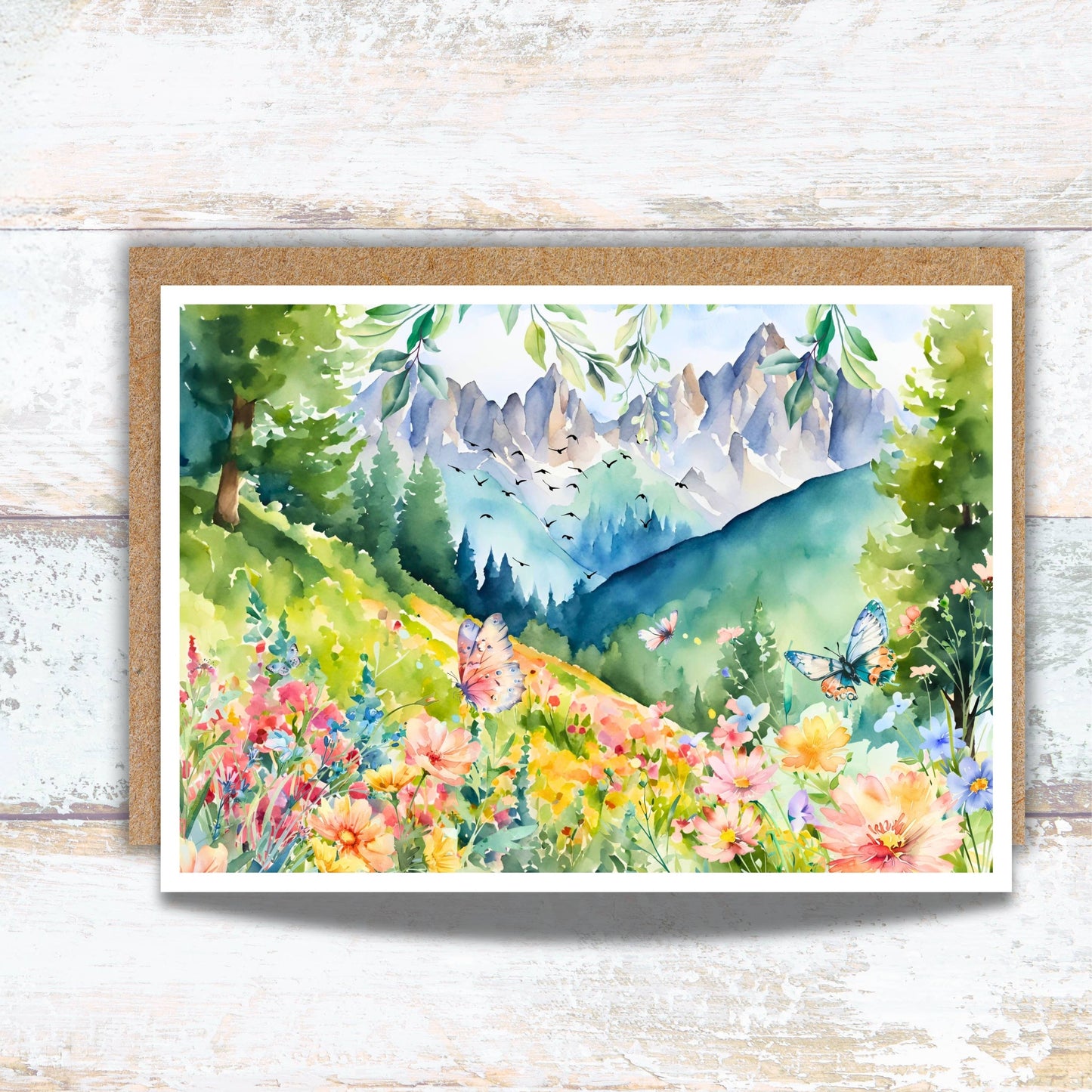 Alpine Meadow Watercolor Greeting Card
