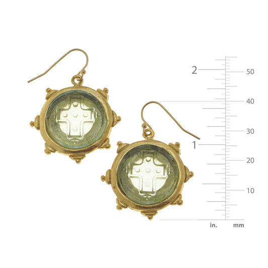 Susan Shaw - Clear Venetian Glass Cross Intaglio Earrings