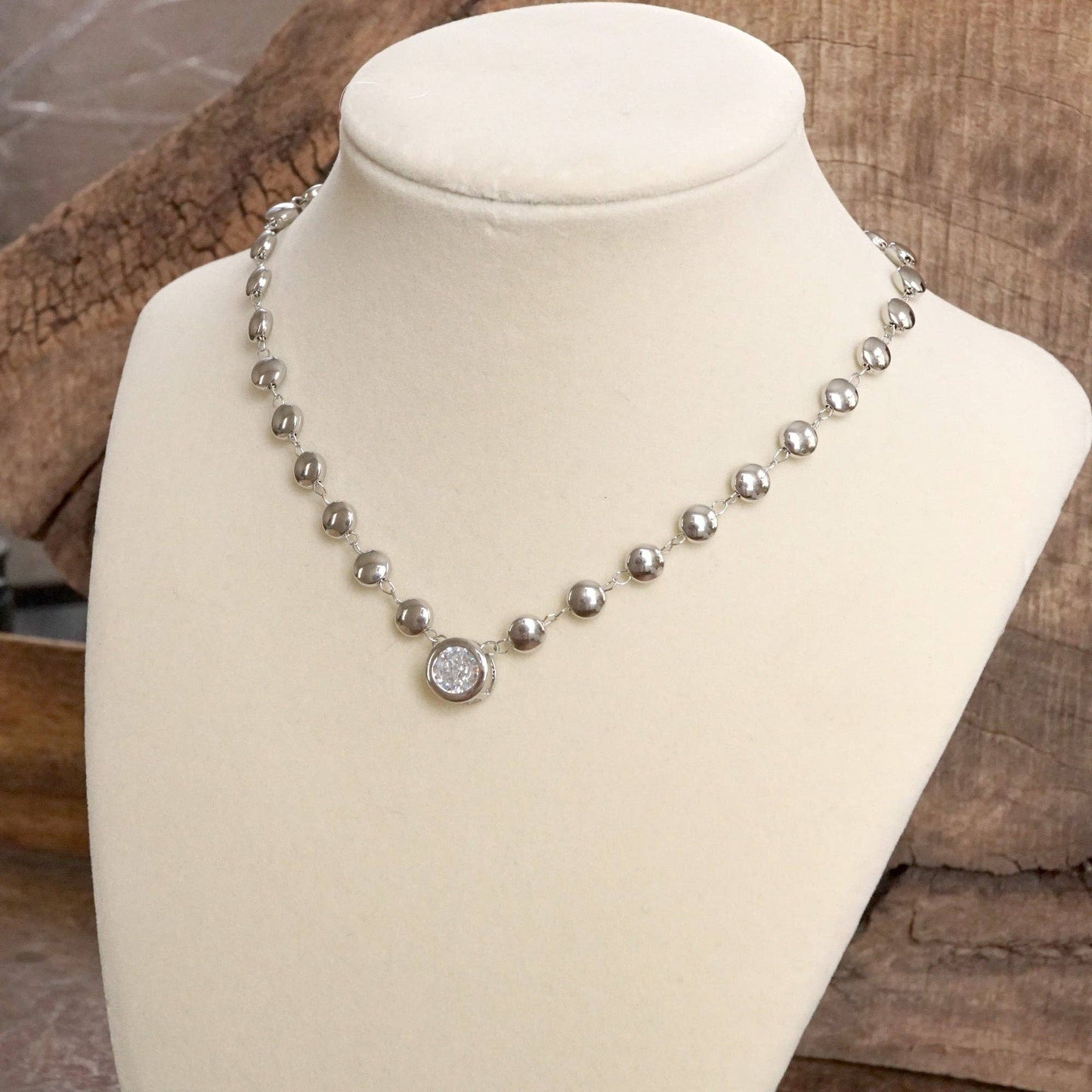 PennyLine inc - Clear Crystal Bezel Pendant Dot Chain Neckline Necklace