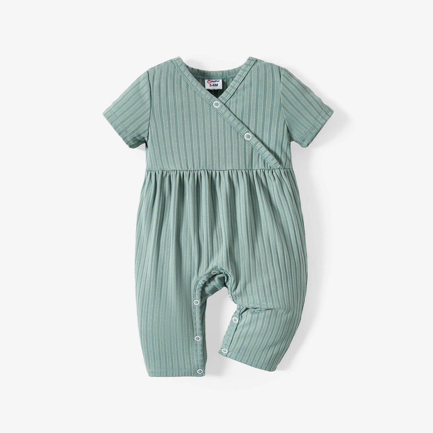 Baby Girl All Over Rabbit  Solid Ribbed V Neck Jumpsuit